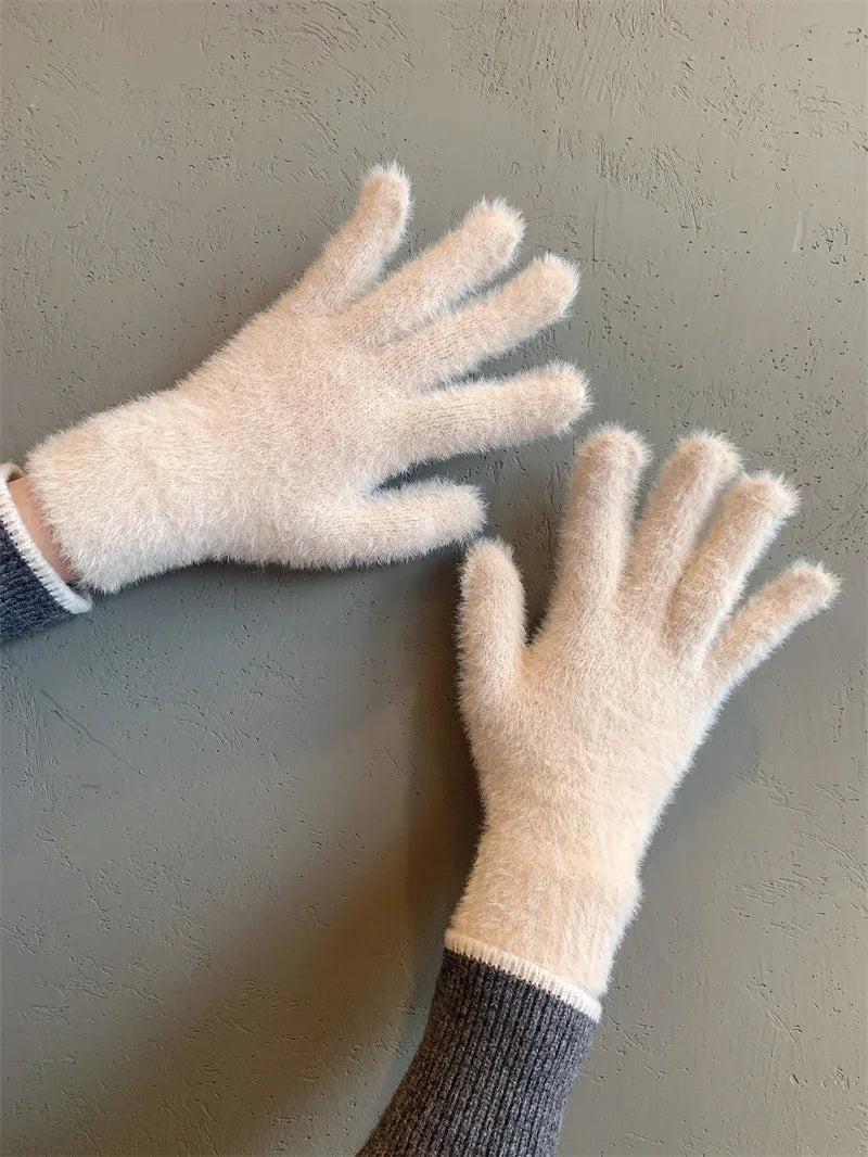 Winter Mink Velvet Gloves - Plush Five Finger Warm Gloves With Elastic Cuffs - ZOOMNSTORE