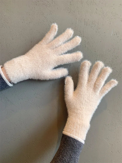 Winter Mink Velvet Gloves - Plush Five Finger Warm Gloves With Elastic Cuffs - ZOOMNSTORE
