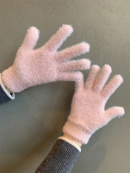 Winter Mink Velvet Gloves - Plush Five Finger Warm Gloves With Elastic Cuffs - ZOOMNSTORE