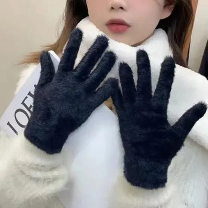 Winter Mink Velvet Gloves - Plush Five Finger Warm Gloves With Elastic Cuffs - ZOOMNSTORE