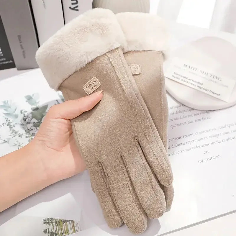 Winter Plush Gloves – Warm Suede Touchscreen Gloves Women for Cycling & Driving - ZOOMNSTORE