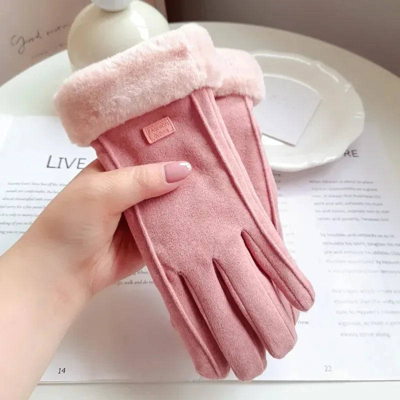 Winter Plush Gloves – Warm Suede Touchscreen Gloves Women for Cycling & Driving - ZOOMNSTORE