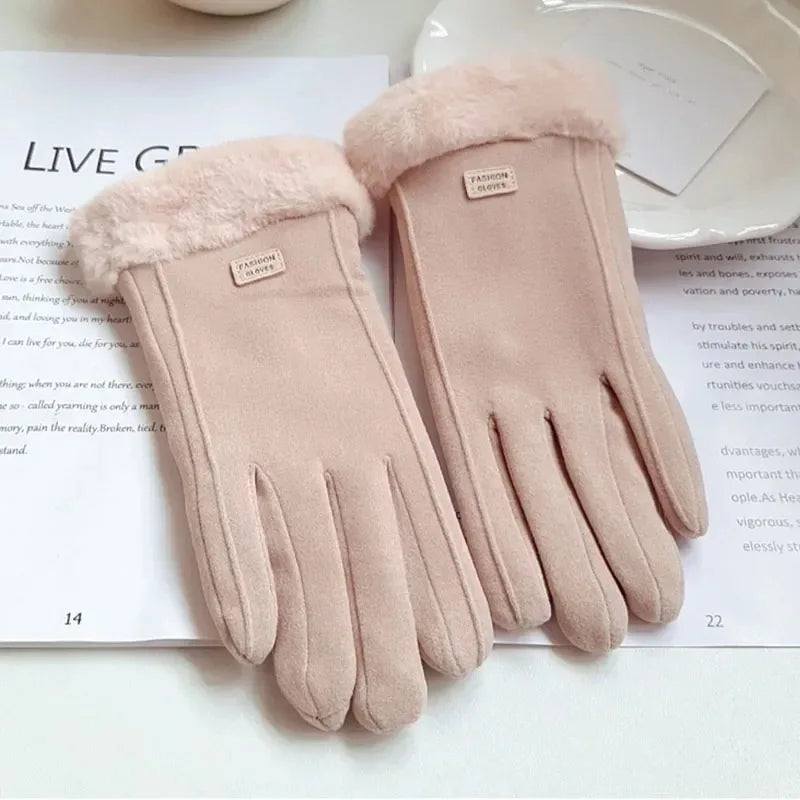 Winter Plush Gloves – Warm Suede Touchscreen Gloves Women for Cycling & Driving - ZOOMNSTORE