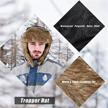 Winter Trapper Hat - Waterproof Ski Hat With Faux Fur Lined Ear Flap Cap - ZOOMNSTORE