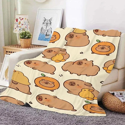 Fluffy Capybara Nap Blanket - Soft Microfiber Flannel Throw for Winter Camping - ZOOMNSTORE