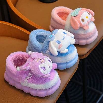Winter Warm Cute Cartoon Indoor Mule Soft Non-slip Fluffy Slippers For Kids Teen Boys Girls Children Home Cotton Shoes Size 24-4 - ZOOMNSTORE