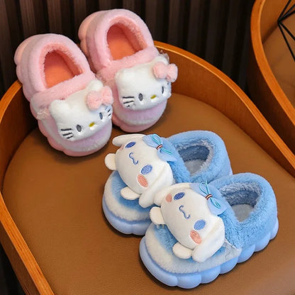 Winter Warm Cute Cartoon Indoor Mule Soft Non-slip Fluffy Slippers For Kids Teen Boys Girls Children Home Cotton Shoes Size 24-4 - ZOOMNSTORE