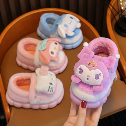 Winter Warm Cute Cartoon Indoor Mule Soft Non-slip Fluffy Slippers For Kids Teen Boys Girls Children Home Cotton Shoes Size 24-4 - ZOOMNSTORE