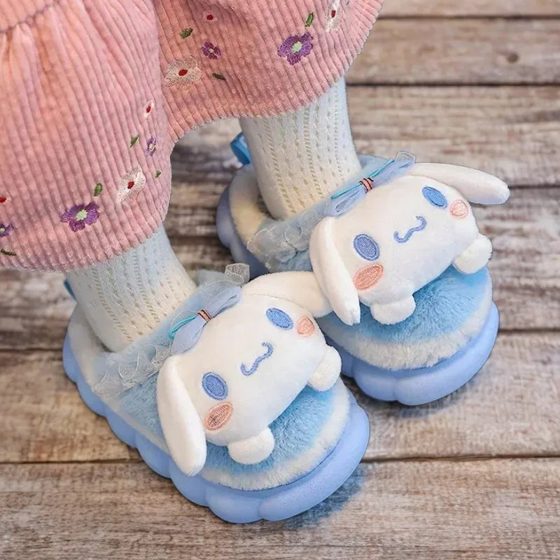 Winter Warm Cute Cartoon Indoor Mule Soft Non-slip Fluffy Slippers For Kids Teen Boys Girls Children Home Cotton Shoes Size 24-4 - ZOOMNSTORE