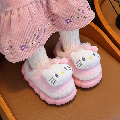 Winter Warm Cute Cartoon Indoor Mule Soft Non-slip Fluffy Slippers For Kids Teen Boys Girls Children Home Cotton Shoes Size 24-4 - ZOOMNSTORE