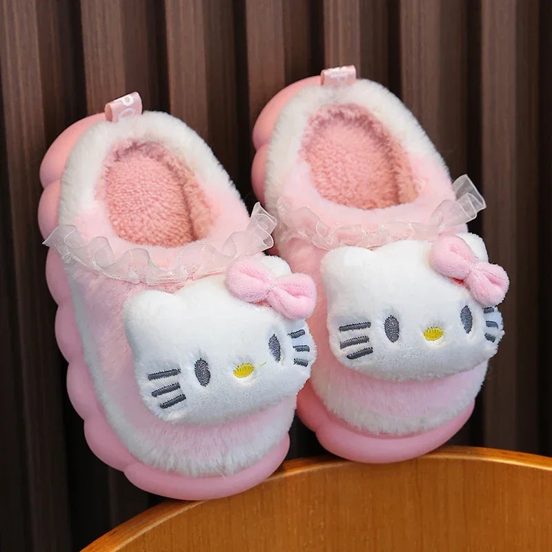 Winter Warm Cute Cartoon Indoor Mule Soft Non-slip Fluffy Slippers For Kids Teen Boys Girls Children Home Cotton Shoes Size 24-4 - ZOOMNSTORE