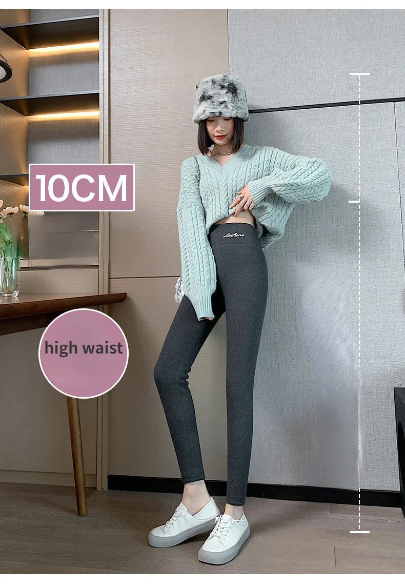 Winter Warm Leggings - Velvet Lined, Thick Fleece, High Waist Ankle Length Pants - ZOOMNSTORE