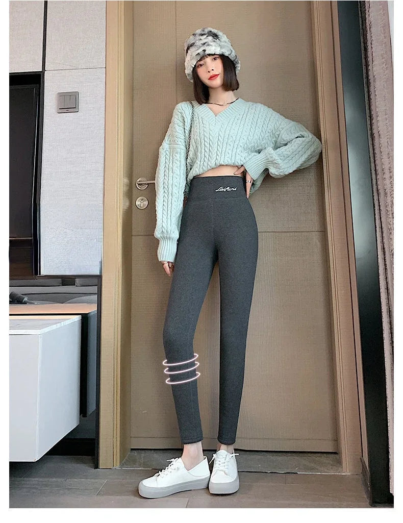 Winter Warm Leggings - Velvet Lined, Thick Fleece, High Waist Ankle Length Pants - ZOOMNSTORE
