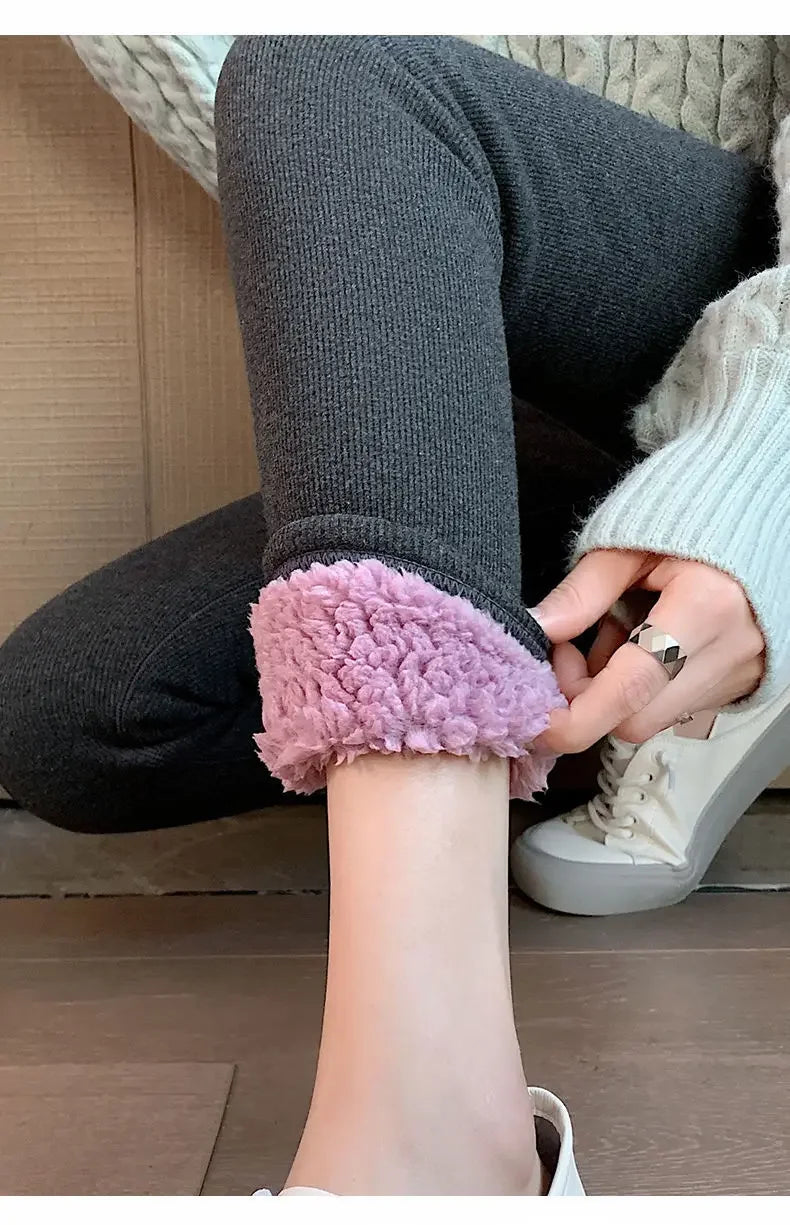 Winter Warm Leggings - Velvet Lined, Thick Fleece, High Waist Ankle Length Pants - ZOOMNSTORE