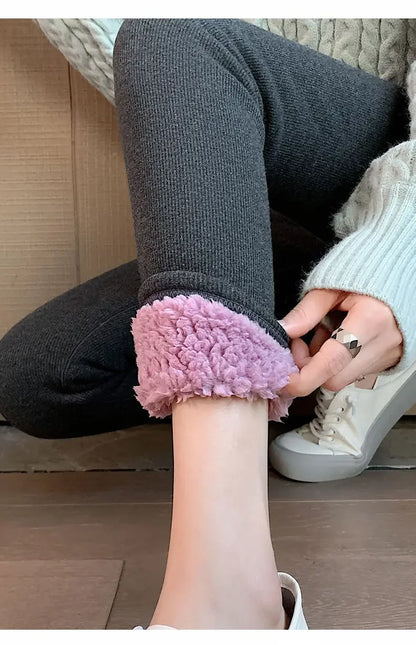 Winter Warm Leggings - Velvet Lined, Thick Fleece, High Waist Ankle Length Pants - ZOOMNSTORE