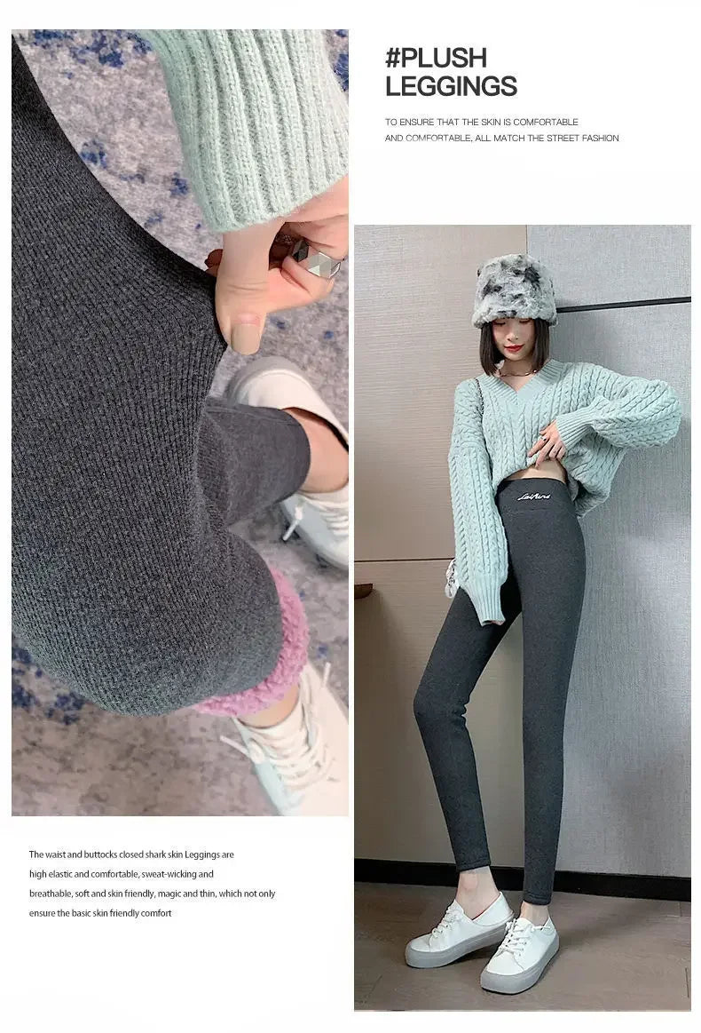 Winter Warm Leggings - Velvet Lined, Thick Fleece, High Waist Ankle Length Pants - ZOOMNSTORE