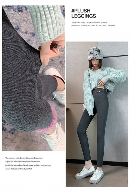 Winter Warm Leggings - Velvet Lined, Thick Fleece, High Waist Ankle Length Pants - ZOOMNSTORE