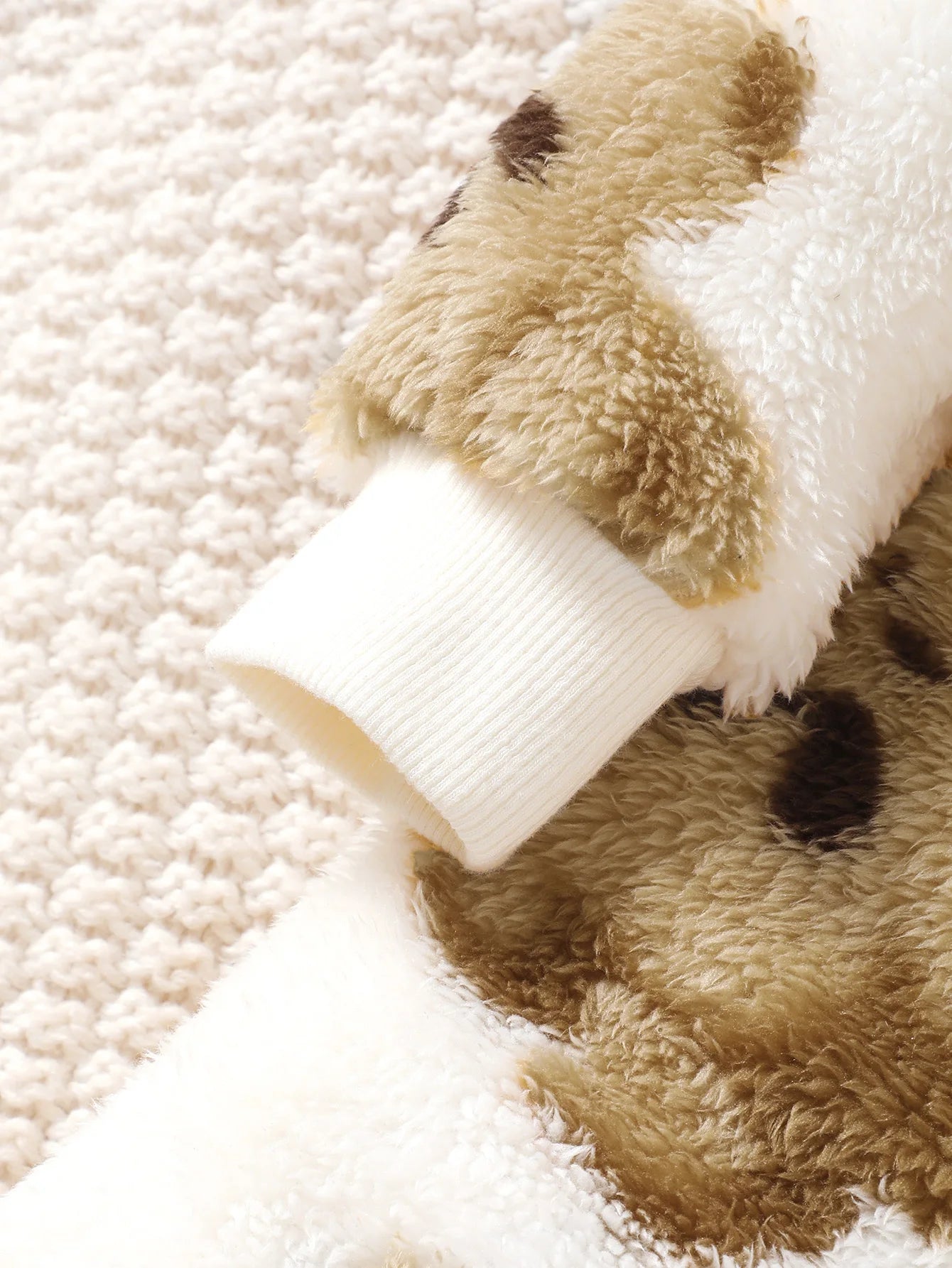 Winter baby girl fashionable casual cute cartoon small bear pattern slanted zipper hooded long sleeved plush jumpsuit - ZOOMNSTORE