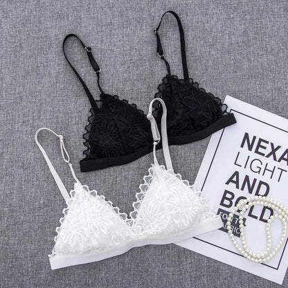 Women Sexy Lace Bra Wire Free Unpadded Lingerie Floral Lace Bralette Female Ultra Thin Sexy Brassiere Girls Underwear A/B Cup - ZOOMNSTORE