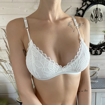 Women Sexy Lace Bra Wire Free Unpadded Lingerie Floral Lace Bralette Female Ultra Thin Sexy Brassiere Girls Underwear A/B Cup - ZOOMNSTORE