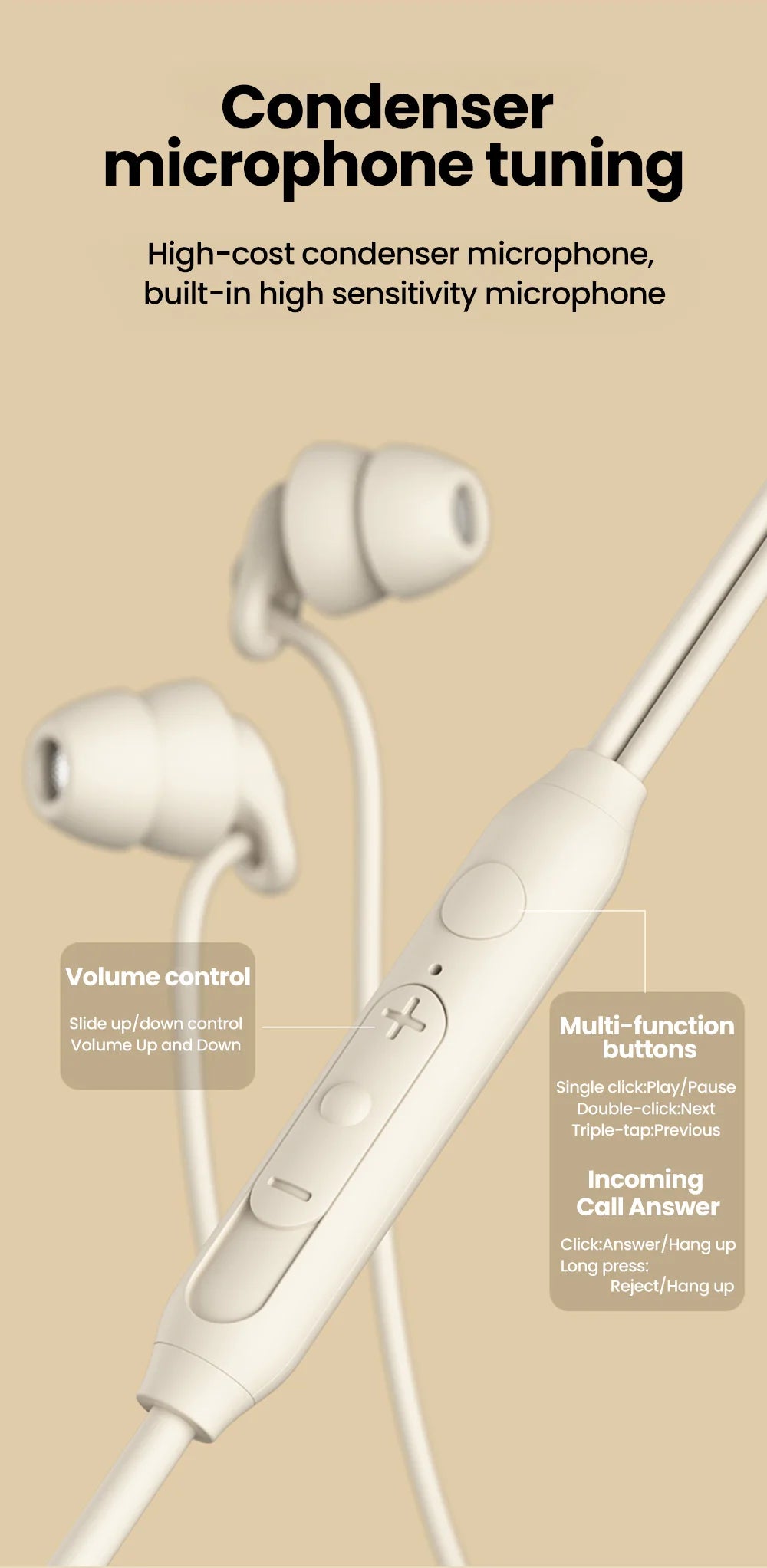 Wired In-Ear Headphones – 3.5mm Jack Earphones With Mic & Silicone Tips - ZOOMNSTORE