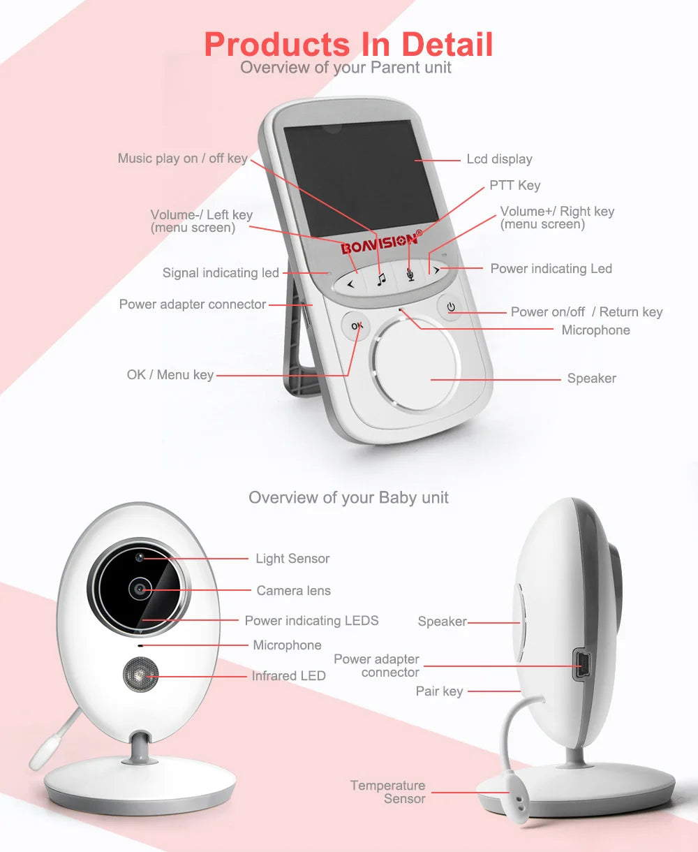 Wireless LCD Audio Video Baby Monitor VB605 Radio Nanny Music Intercom IR 24h Portable Baby Camera Baby Walkie Talkie Babysitter - ZOOMNSTORE