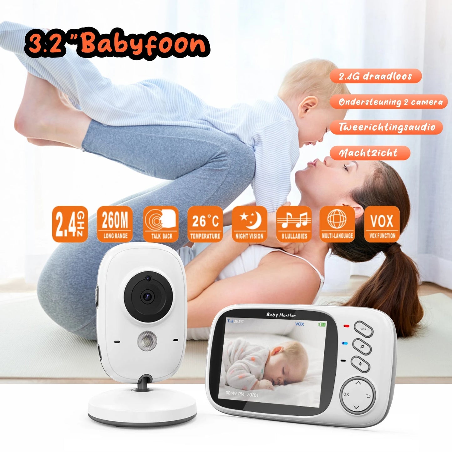 VB603 Baby Monitor 2.4G Wireless with 3.2 Inches LCD 2 Way Audio Talk Night Vision Surveillance Security Camera Babysitter - ZOOMNSTORE