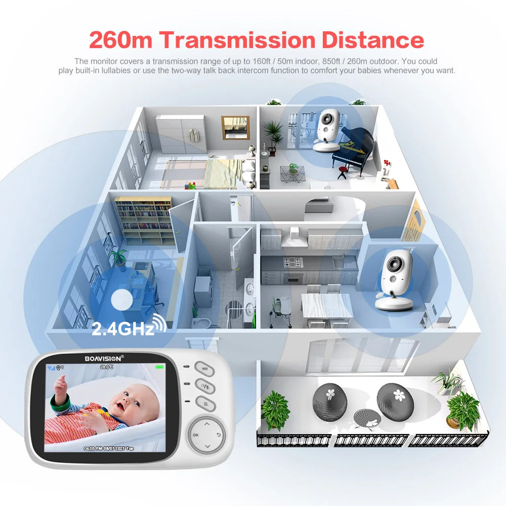 VB603 Video Baby Monitor 2.4G Wireless With 3.2 Inches LCD 2 Way Audio Talk Night Vision Surveillance Security Camera Babysitter - ZOOMNSTORE