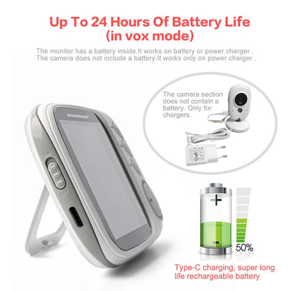 VB603 Video Baby Monitor 2.4G Wireless With 3.2 Inches LCD 2 Way Audio Talk Night Vision Surveillance Security Camera Babysitter - ZOOMNSTORE