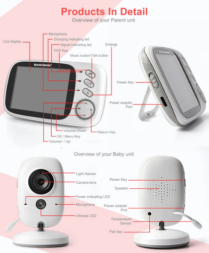 VB603 Video Baby Monitor 2.4G Wireless With 3.2 Inches LCD 2 Way Audio Talk Night Vision Surveillance Security Camera Babysitter - ZOOMNSTORE
