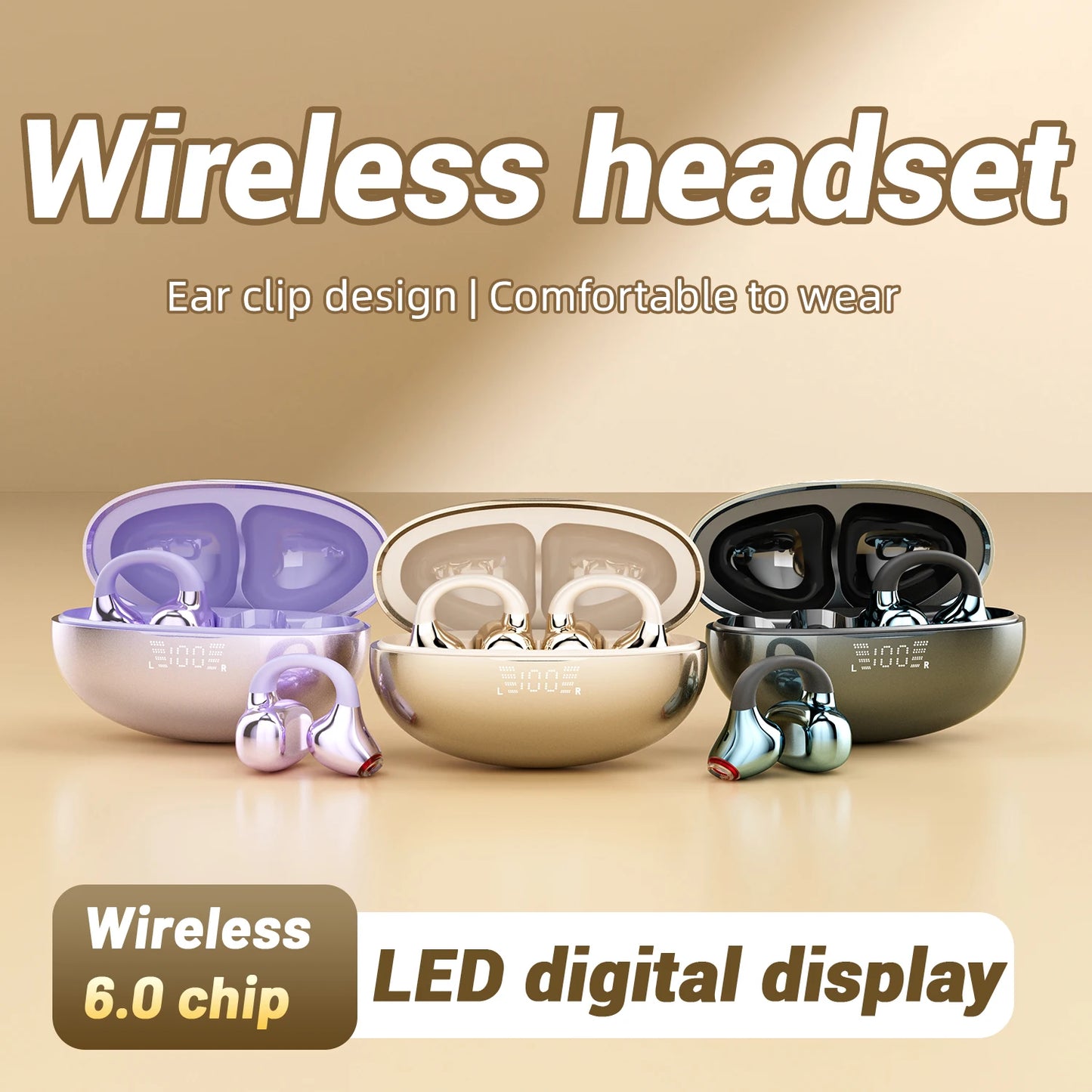 Wireless Bluetooth Earphones - Ear Clip Headphones With Noise Cancelling & Waterproof - ZOOMNSTORE