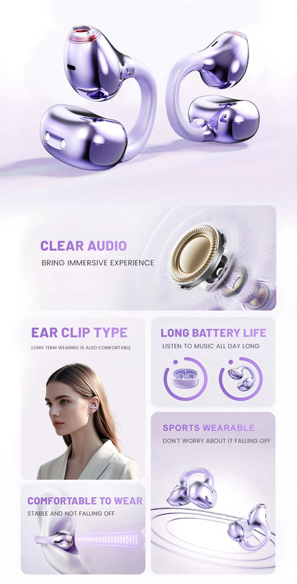 Wireless Bluetooth Earphones - Ear Clip Headphones With Noise Cancelling & Waterproof - ZOOMNSTORE