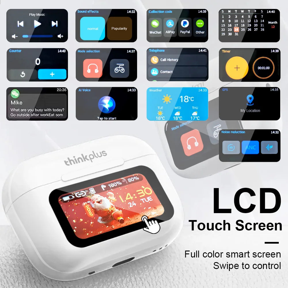 Original Thinkplus Wireless Bluetooth Earphones ANC Noise Reduction Earbuds HD Mic Call Gamer Headsets LED Touch Screen Control - ZOOMNSTORE