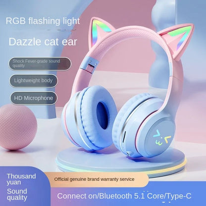 Wireless Cat Ear Headphones – Kids Gaming Headset With Microphone & RGB Lights - ZOOMNSTORE