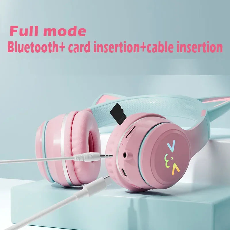 Wireless Cat Ear Headphones – Kids Gaming Headset With Microphone & RGB Lights - ZOOMNSTORE