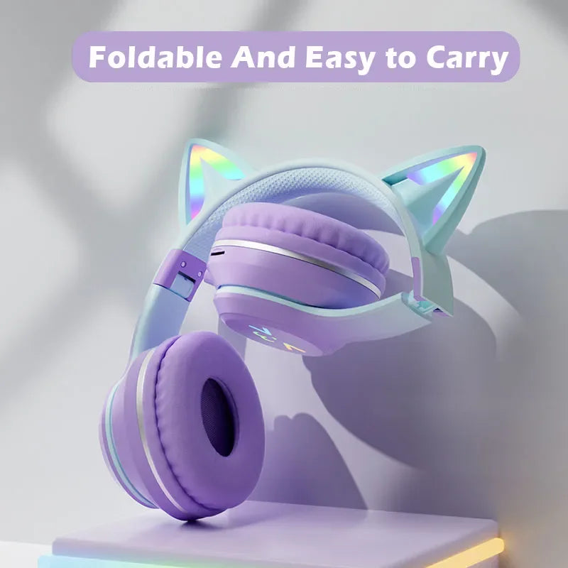 Wireless Cat Ear Headphones – Kids Gaming Headset With Microphone & RGB Lights - ZOOMNSTORE