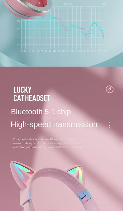Wireless Cat Ear Headphones – Kids Gaming Headset With Microphone & RGB Lights - ZOOMNSTORE