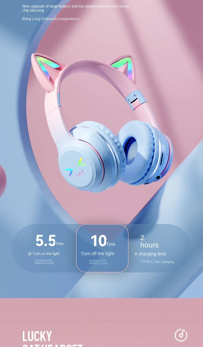 Wireless Cat Ear Headphones – Kids Gaming Headset With Microphone & RGB Lights - ZOOMNSTORE