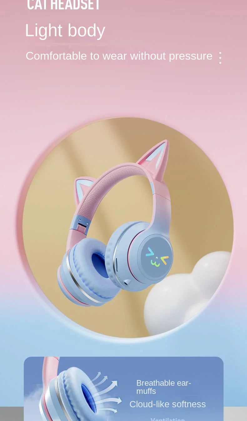 Wireless Cat Ear Headphones – Kids Gaming Headset With Microphone & RGB Lights - ZOOMNSTORE