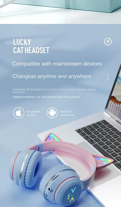 Wireless Cat Ear Headphones – Kids Gaming Headset With Microphone & RGB Lights - ZOOMNSTORE