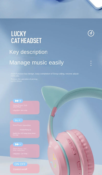 Wireless Cat Ear Headphones – Kids Gaming Headset With Microphone & RGB Lights - ZOOMNSTORE