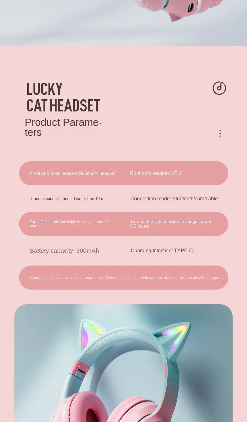Wireless Cat Ear Headphones – Kids Gaming Headset With Microphone & RGB Lights - ZOOMNSTORE