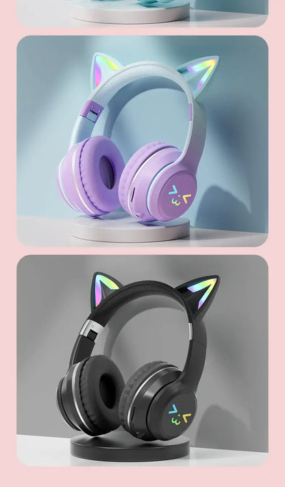 Wireless Cat Ear Headphones – Kids Gaming Headset With Microphone & RGB Lights - ZOOMNSTORE