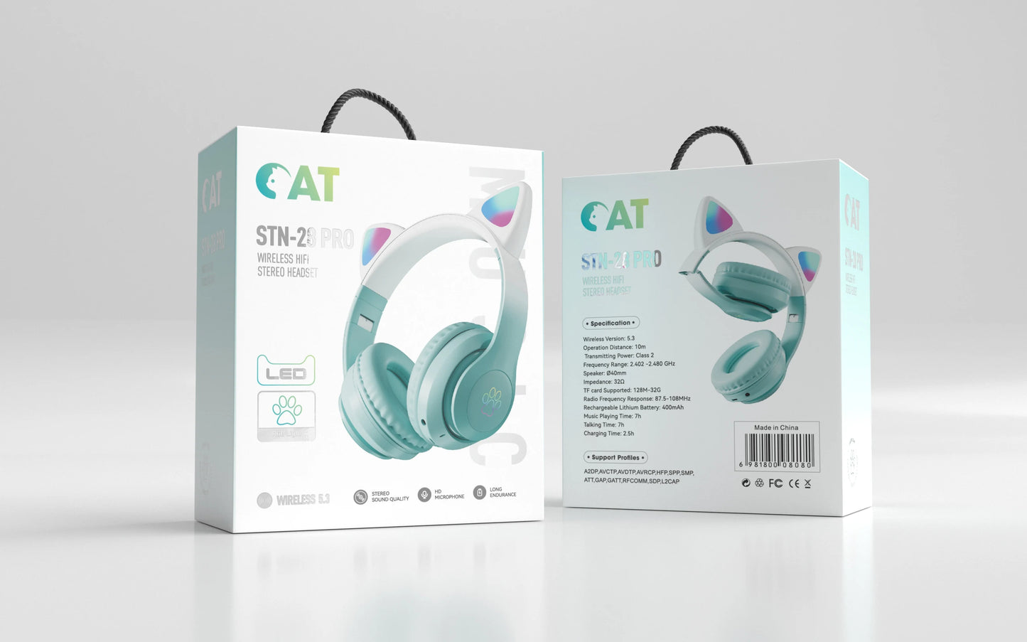 Wireless Cat Ear Headphones – Kids Gaming Headset With Microphone & RGB Lights - ZOOMNSTORE