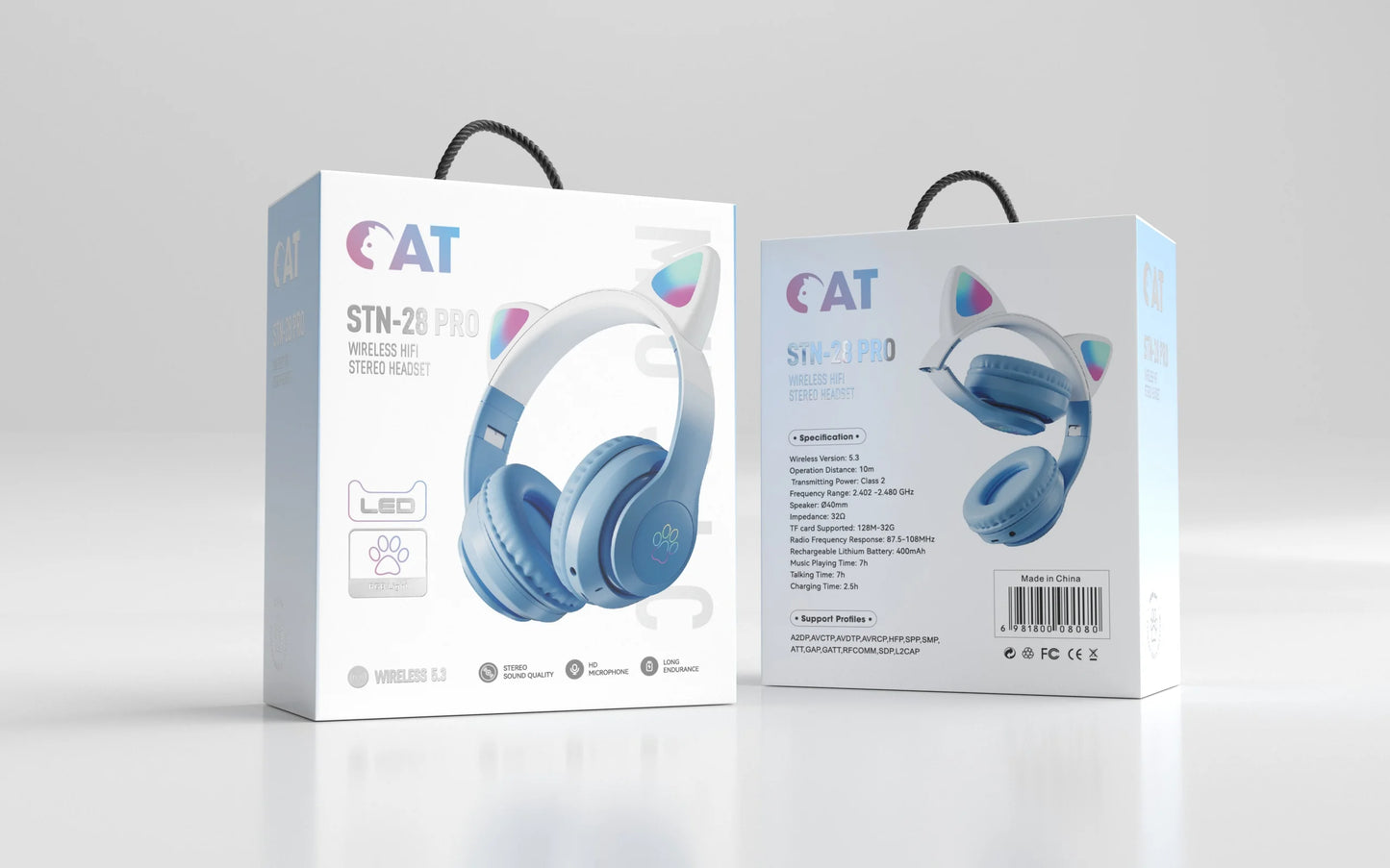 Wireless Cat Ear Headphones – Kids Gaming Headset With Microphone & RGB Lights - ZOOMNSTORE