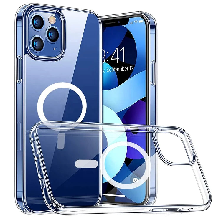Wireless Charging Clear Phone Case - Shockproof Magnetic Cover for iPhone 11 12 13 14 15 16 17 Pro Max - ZOOMNSTORE