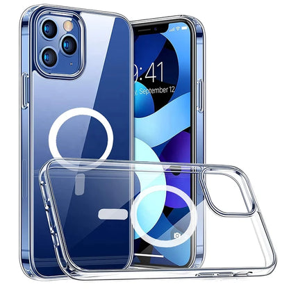 Wireless Charging Clear Phone Case - Shockproof Magnetic Cover for iPhone 11 12 13 14 15 16 17 Pro Max - ZOOMNSTORE