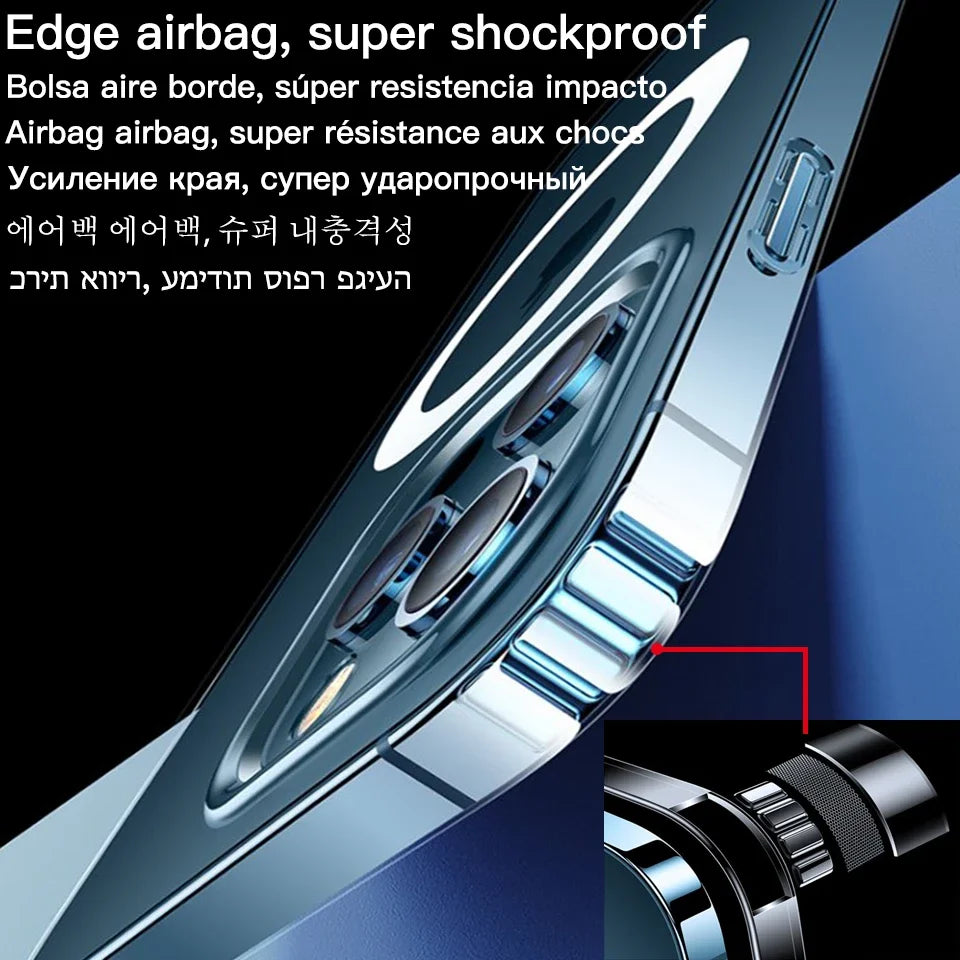 Wireless Charging Clear Phone Case - Shockproof Magnetic Cover for iPhone 11 12 13 14 15 16 17 Pro Max - ZOOMNSTORE