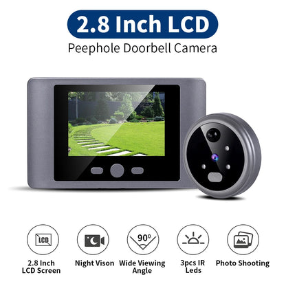 Wireless Door Viewer - Smart Doorbell Camera with 2.8in LCD Screen & PIR Motion Sensor - ZOOMNSTORE