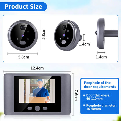 Wireless Door Viewer - Smart Doorbell Camera with 2.8in LCD Screen & PIR Motion Sensor - ZOOMNSTORE